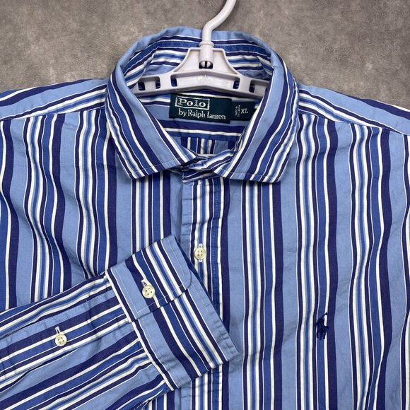 Vintage Polo Ralph Lauren Button Up Shirt Mens XL Blue Striped Preppy Casual - Picture 1 of 9